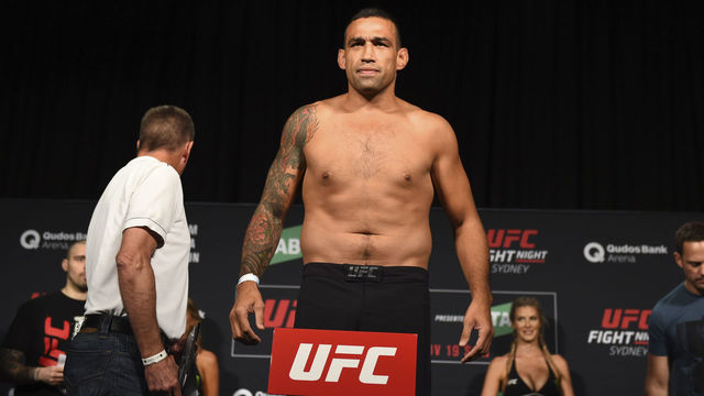 SYDNEY, AUSTRALIA - NOVEMBER 18: Fabricio Werdum of Brazil poses on the scale during the UFC Fight Night weigh-in on November 18, 2017 in Sydney, Australia.