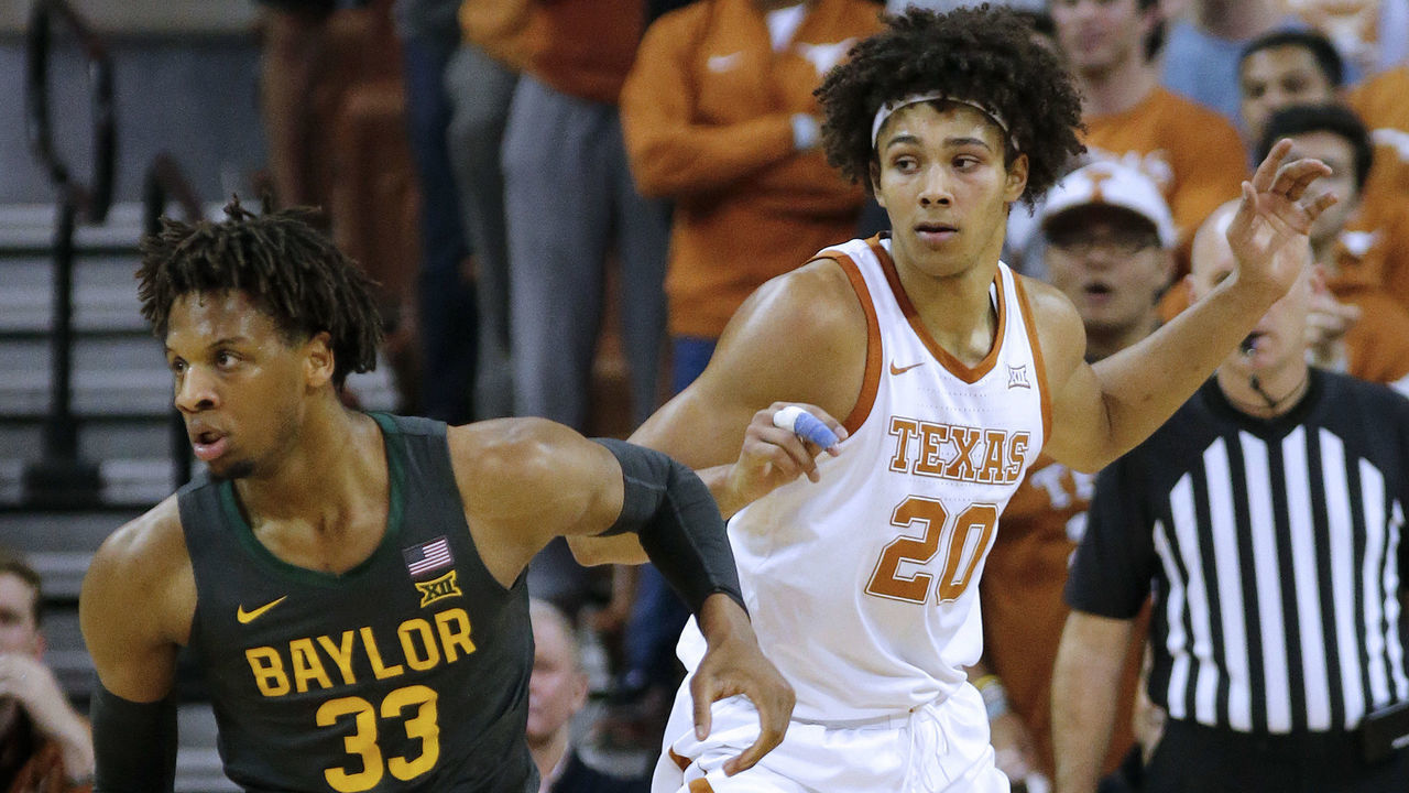 AUSTIN, TEXAS - FEBRUARY 10: Freddie Gillespie #33 of the Baylor Bears defends Jericho Sims #20 of the Texas Longhorns at The Frank Erwin Center on February 10, 2020 in Austin, Texas.