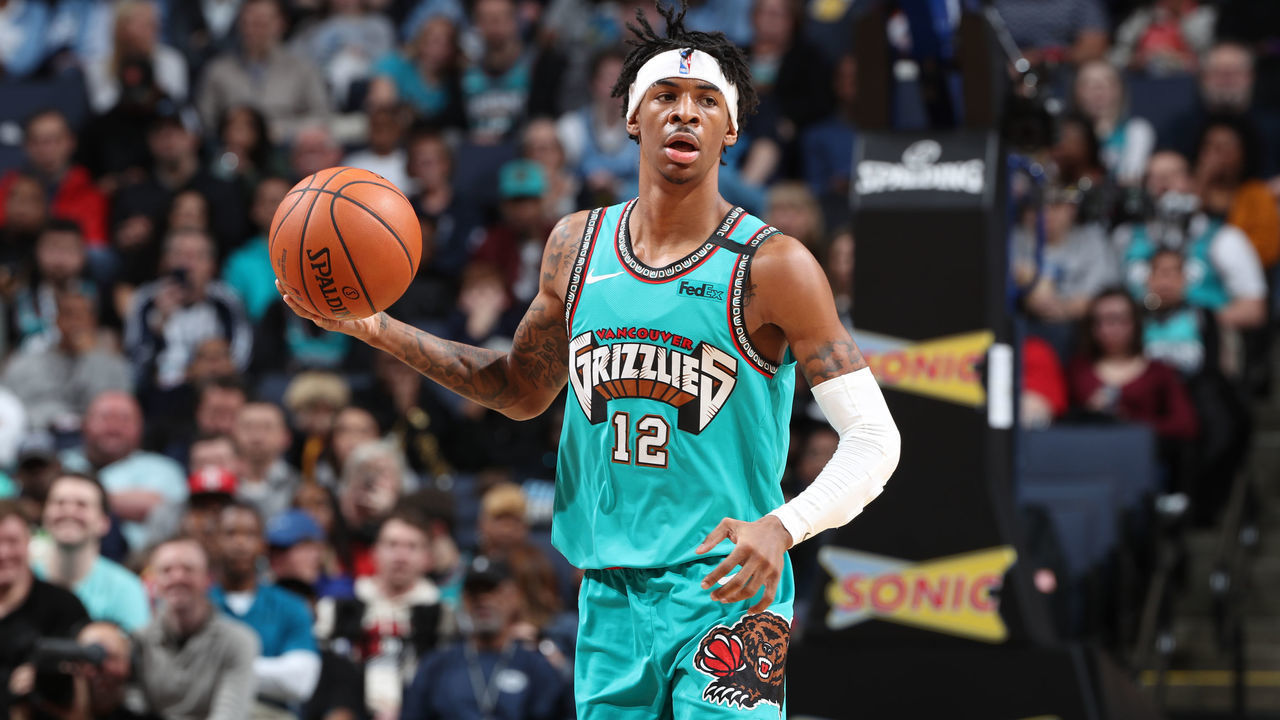 MEMPHIS, TN - FEBRUARY 12: Ja Morant #12 of the Memphis Grizzlies handles the ball against the Portland Trail Blazers on February 12, 2020 at FedExForum in Memphis, Tennessee. Mandatory Copyright Notice: Copyright 2020 NBAE