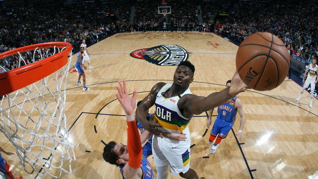 NEW ORLEANS, LA - FEBRUARY 13: Zion Williamson #1 of the New Orleans Pelicans shoots the ball against the Oklahoma City Thunder on February 13, 2020 at the Smoothie King Center in New Orleans, Louisiana. Mandatory Copyright Notice: Copyright 2020 NBAE