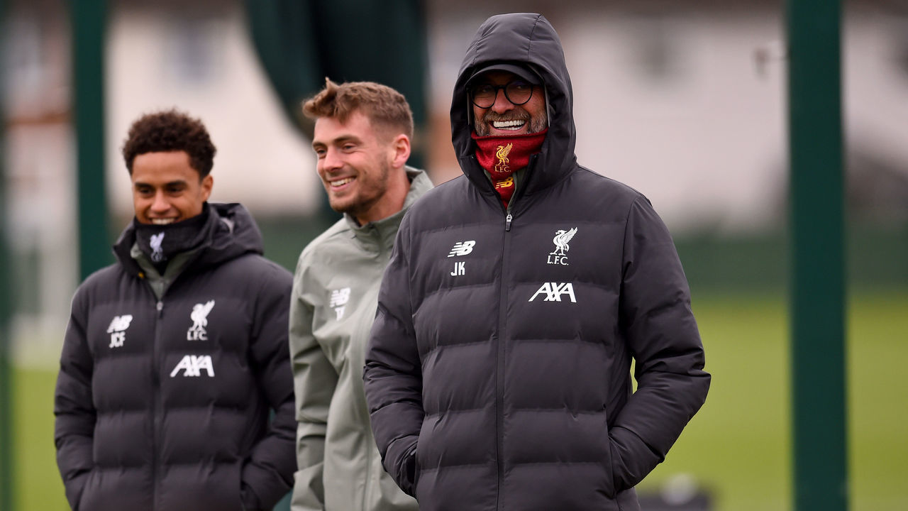 LIVERPOOL, ENGLAND - FEBRUARY 10: (THE SUN OUT, THE SUN ON SUDNAY OUT) Jurgen Klopp manager of Liverpool during a training session at Melwood Training Ground on February 10, 2020 in Liverpool, England.