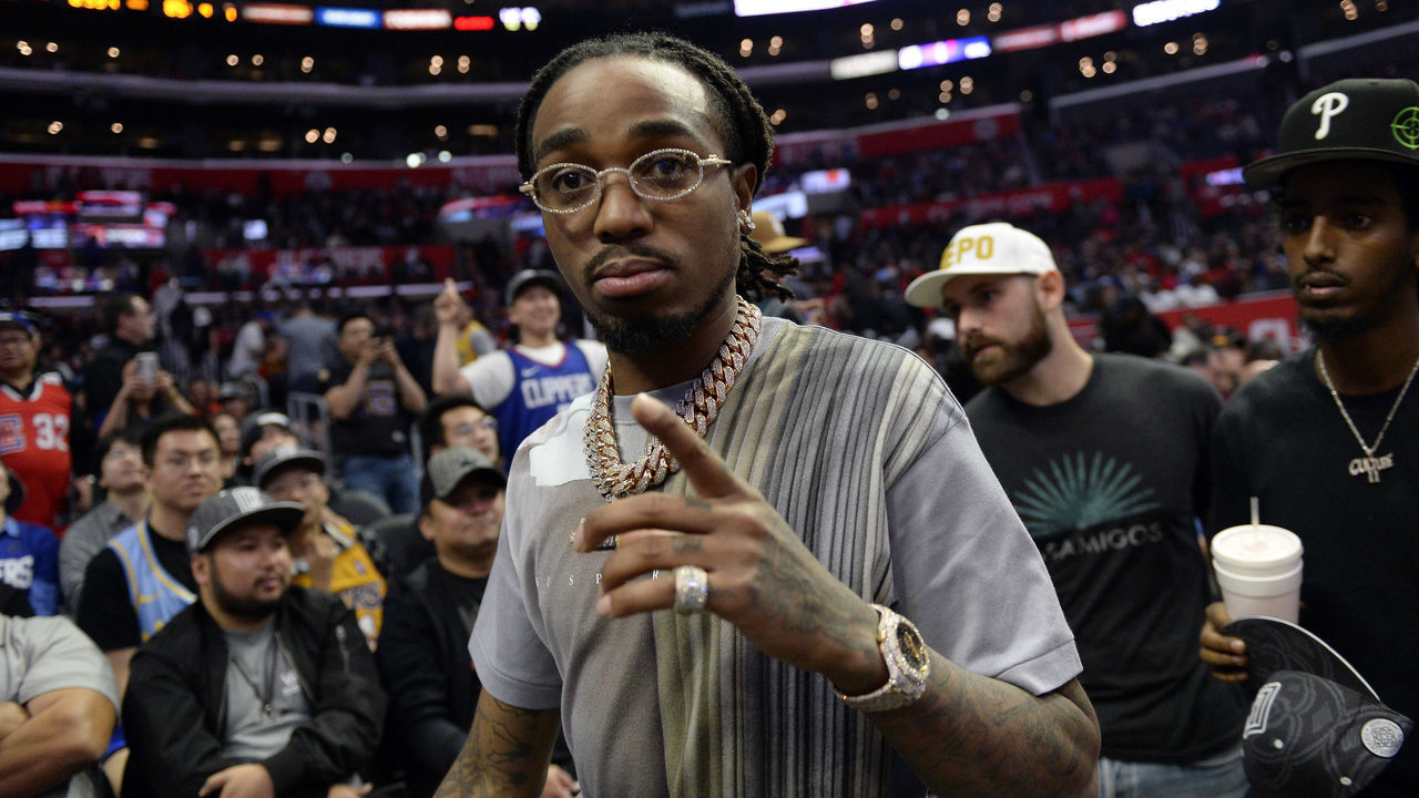 LOS ANGELES, CA - NOVEMBER 16: Rapper Quavo of Migos attends a basketball game between the Atlanta Hawks and the Los Angeles Clippers at Staples Center on November 16, 2019 in Los Angeles, California. NOTE TO USER: User expressly acknowledges and agrees that, by downloading and/or using this Photograph, user is consenting to the terms and conditions of the Getty Images License Agreement