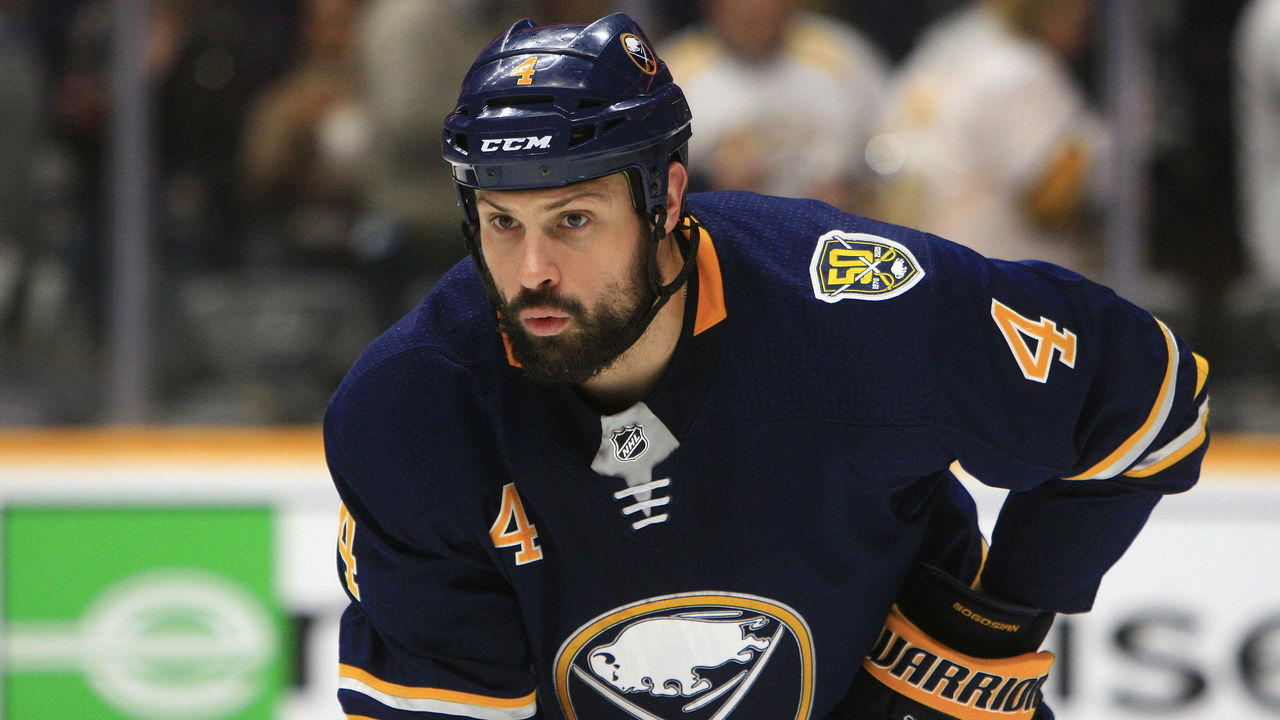 NASHVILLE, TN - JANUARY 18: Buffalo Sabres defenseman Zach Bogosian (4) is shown during the NHL game between the Nashville Predators and Buffalo Sabres, held on January 18, 2020, at Bridgestone Arena in Nashville, Tennessee.