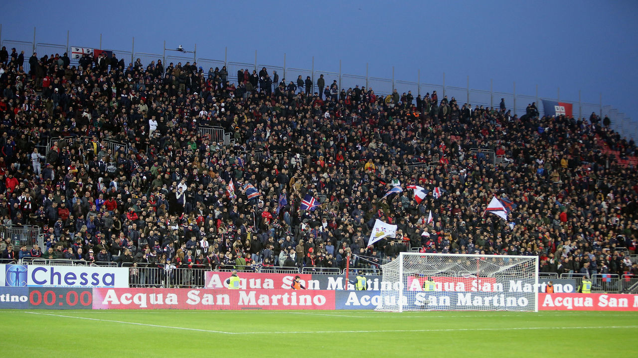CAGLIARI, ITALY - FEBRUARY 01: the supporters of Cagliari during the Serie A match between Cagliari Calcio and Parma Calcio at Sardegna Arena on February 1, 2020 in Cagliari, Italy.