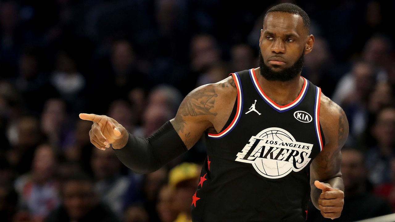 CHARLOTTE, NORTH CAROLINA - FEBRUARY 17: LeBron James #23 of the LA Lakers and Team LeBron reacts in the first half during the NBA All-Star game as part of the 2019 NBA All-Star Weekend at Spectrum Center on February 17, 2019 in Charlotte, North Carolina. NOTE TO USER: User expressly acknowledges and agrees that, by downloading and/or using this photograph, user is consenting to the terms and conditions of the Getty Images License Agreement.