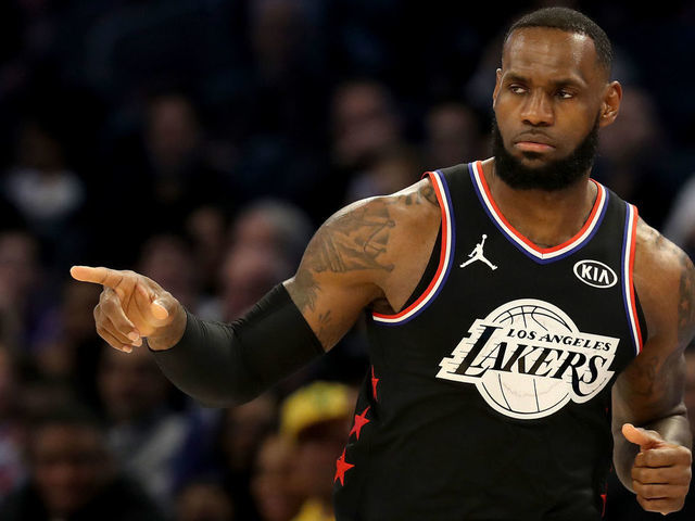 CHARLOTTE, NORTH CAROLINA - FEBRUARY 17: LeBron James #23 of the LA Lakers and Team LeBron reacts in the first half during the NBA All-Star game as part of the 2019 NBA All-Star Weekend at Spectrum Center on February 17, 2019 in Charlotte, North Carolina. NOTE TO USER: User expressly acknowledges and agrees that, by downloading and/or using this photograph, user is consenting to the terms and conditions of the Getty Images License Agreement.
