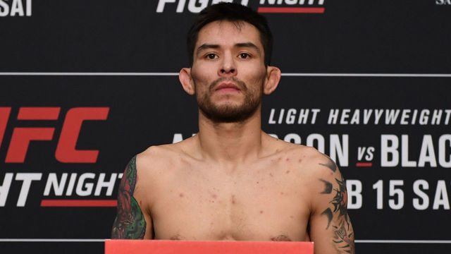 ALBUQUERQUE, NEW MEXICO - FEBRUARY 14: Ray Borg poses on the scale during the official UFC weigh-in at the Albuquerque Marriott Pyramid North on February 14, 2020 in Albuquerque, New Mexico.