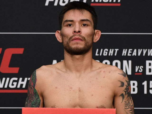 ALBUQUERQUE, NEW MEXICO - FEBRUARY 14: Ray Borg poses on the scale during the official UFC weigh-in at the Albuquerque Marriott Pyramid North on February 14, 2020 in Albuquerque, New Mexico.