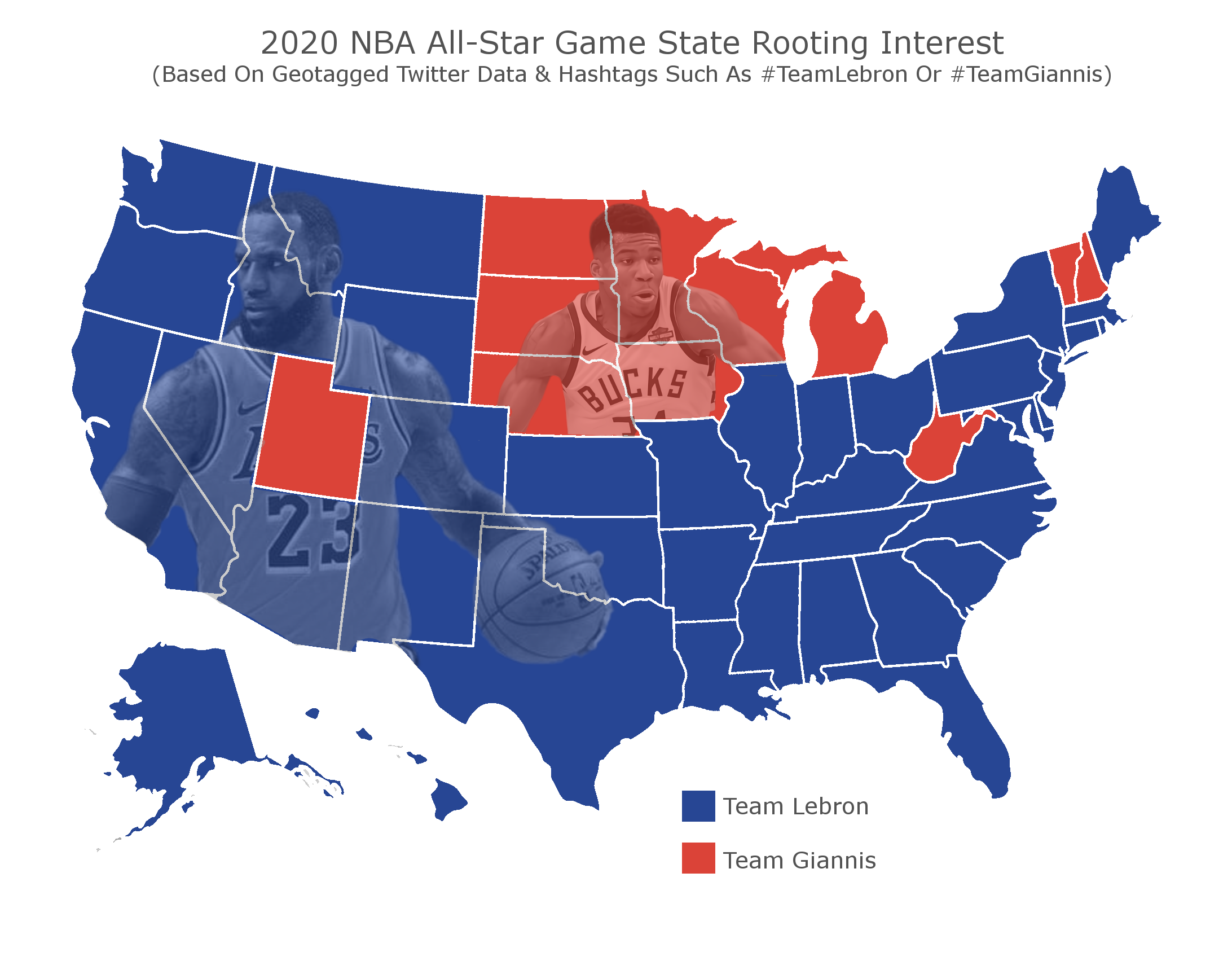 Twitter map shows most of U.S. rooting for Team LeBron in AllStar Game