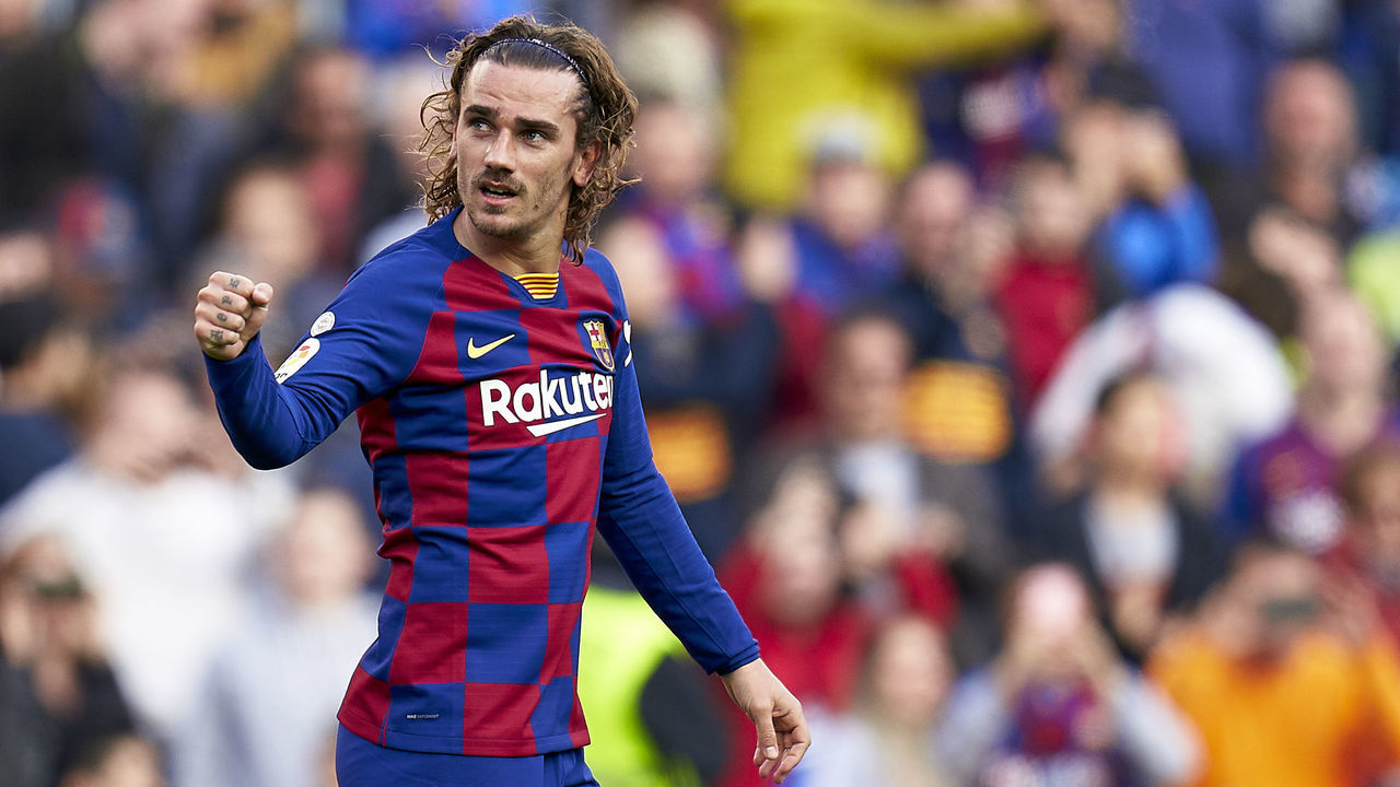 BARCELONA, SPAIN - FEBRUARY 15: Antoine Griezmann of FC Barcelona celebrates his team's first goal during the Liga match between FC Barcelona and Getafe CF at Camp Nou on February 15, 2020 in Barcelona, Spain.