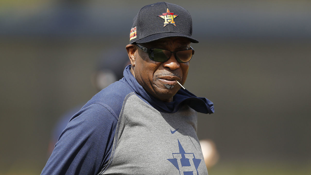 WEST PALM BEACH, FLORIDA - FEBRUARY 13: Manager Dusty Baker of the Houston Astros looks on during a team workout at FITTEAM Ballpark of The Palm Beaches on February 13, 2020 in West Palm Beach, Florida.