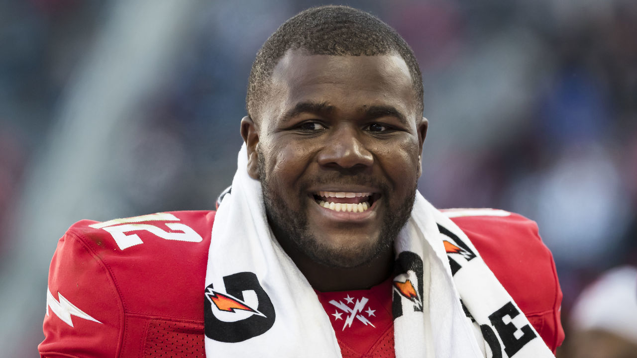 WASHINGTON, DC - FEBRUARY 08: Cardale Jones #12 of the DC Defenders looks on from the sidelines during the second half of the XFL game against the Seattle Dragons at Audi Field on February 8, 2020 in Washington, DC.
