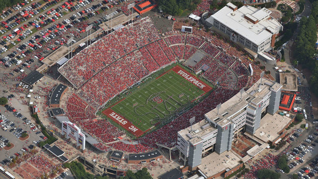 RALEIGH, NC - SEPTEMBER 27: An aerial view of Carter-Finley Stadium during a game between the Florida State Seminoles and the North Carolina State Wolfpack on September 27, 2014 in Raleigh, North Carolina. Florida State defeated NC State 56-41.