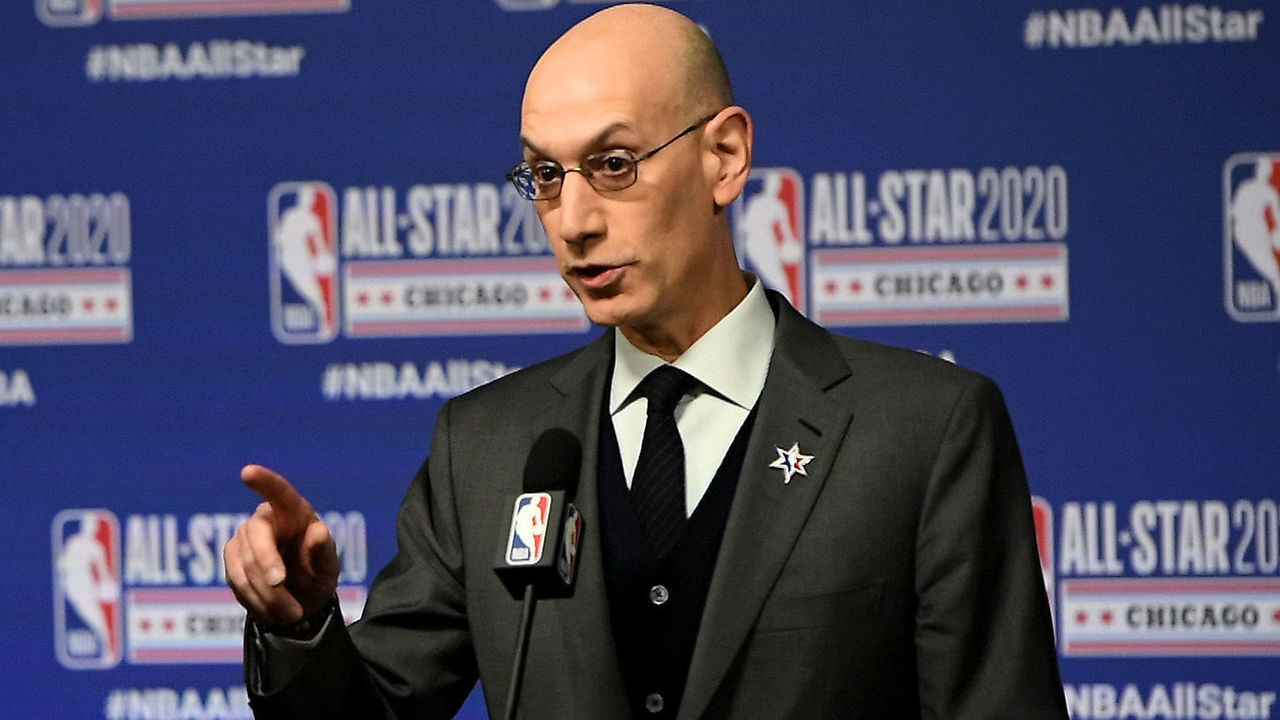 CHICAGO, ILLINOIS - FEBRUARY 15: NBA Commissioner Adam Silver speaks to the media during a press conference at the United Center on February 15, 2020 in Chicago, Illinois.