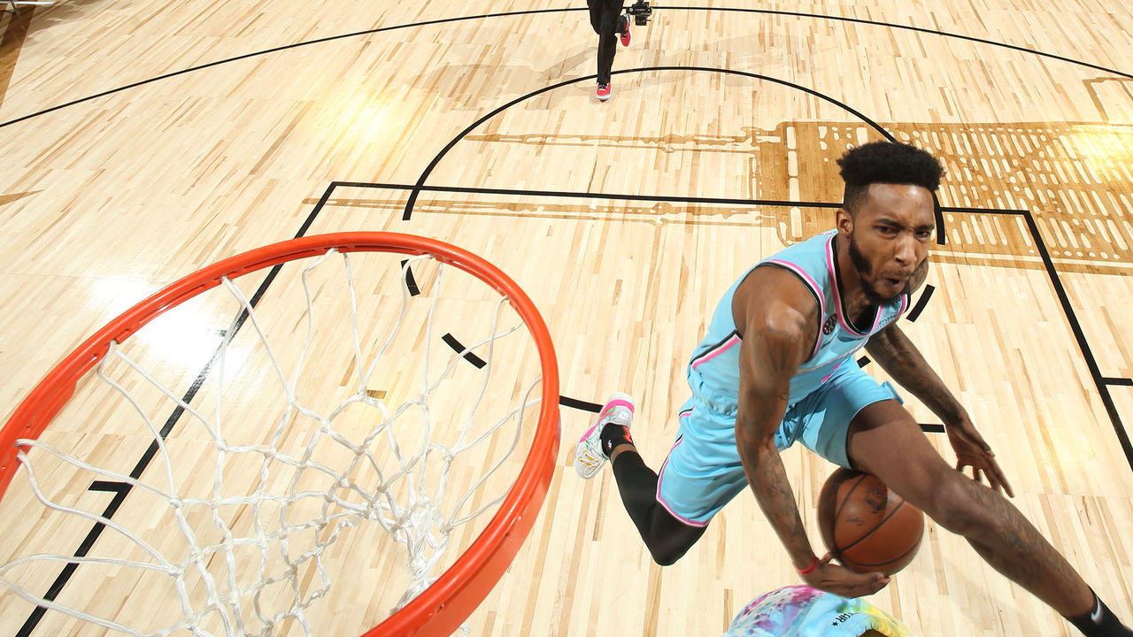 CHICAGO, IL - FEBRUARY 15: Derrick Jones Jr. #5 of the Miami Heat dunks the ball during the 2020 NBA All-Star - AT&T Slam Dunk on February 15, 2020 at the United Center in Chicago, Illinois. Mandatory Copyright Notice: Copyright 2020 NBAE