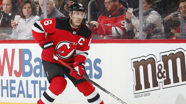 NEWARK, NJ - FEBRUARY 8: Andy Greene #6 of the New Jersey Devils plays the puck against the Los Angeles Kings during the game at the Prudential Center on February 8, 2020 in Newark, New Jersey. "n"n"n