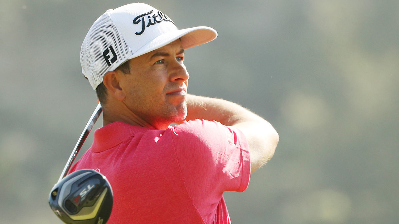PACIFIC PALISADES, CALIFORNIA - FEBRUARY 16: Adam Scott of Australia plays his shot from the second tee during the final round of the Genesis Invitational on February 16, 2020 in Pacific Palisades, California.