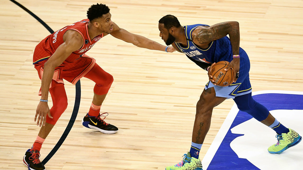 CHICAGO, ILLINOIS - FEBRUARY 16: LeBron James #2 of Team LeBron handles the ball while being guarded by Giannis Antetokounmpo #24 of Team Giannis in the fourth quarter during the 69th NBA All-Star Game at the United Center on February 16, 2020 in Chicago, Illinois.