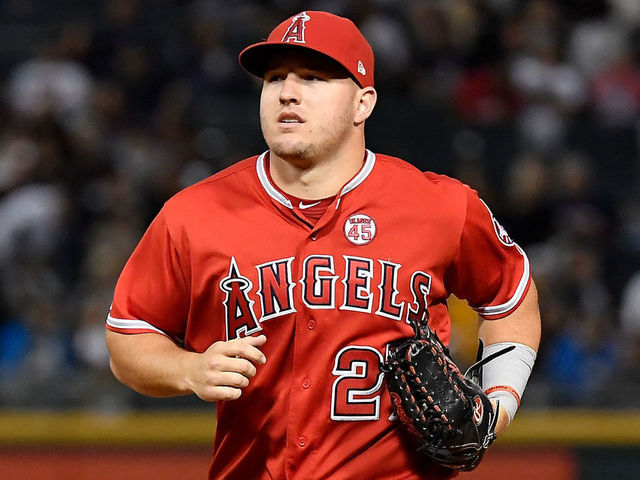 CHICAGO, ILLINOIS - SEPTEMBER 06: Mike Trout #27 of the Los Angeles Angels of Anaheim looks on against the Chicago White Sox at Guaranteed Rate Field on September 06, 2019 in Chicago, Illinois.