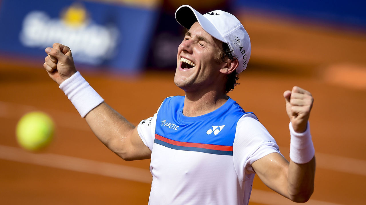 BUENOS AIRES, ARGENTINA - FEBRUARY 16: Casper Ruud of Norway celebrates after winning Men's Singles Final match against Pedro Sousa of Portugal as part of day 7 of ATP Buenos Aires Argentina Open at Buenos Aires Lawn Tennis Club on February 16, 2020 in Buenos Aires, Argentina.