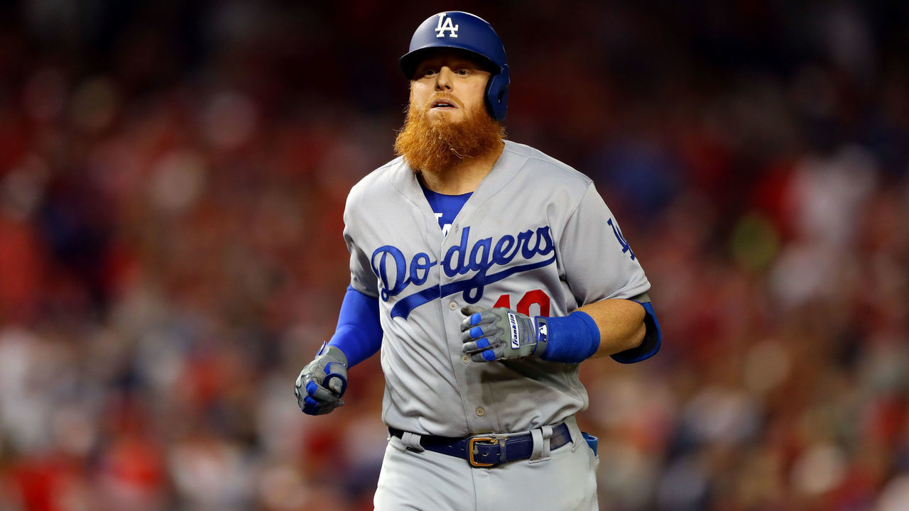 WASHINGTON, DC - OCTOBER 06: Justin Turner #10 of the Los Angeles Dodgers rounds the bases after hitting a three-run home run during Game 3 of the NLDS between the Los Angeles Dodgers and the Washington Nationals at Nationals Park on Sunday, October 6, 2019 in Washington, District of Columbia.