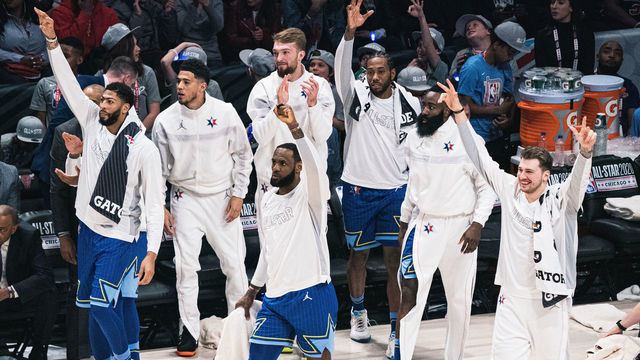 CHICAGO, ILLINOIS - FEBRUARY 16: LeBron James #2 of Team LeBron and Luka Doncic #2 of Team LeBron reacts to play during the 69th NBA All-Star Game on February 16, 2020 at the United Center in Chicago, Illinois.