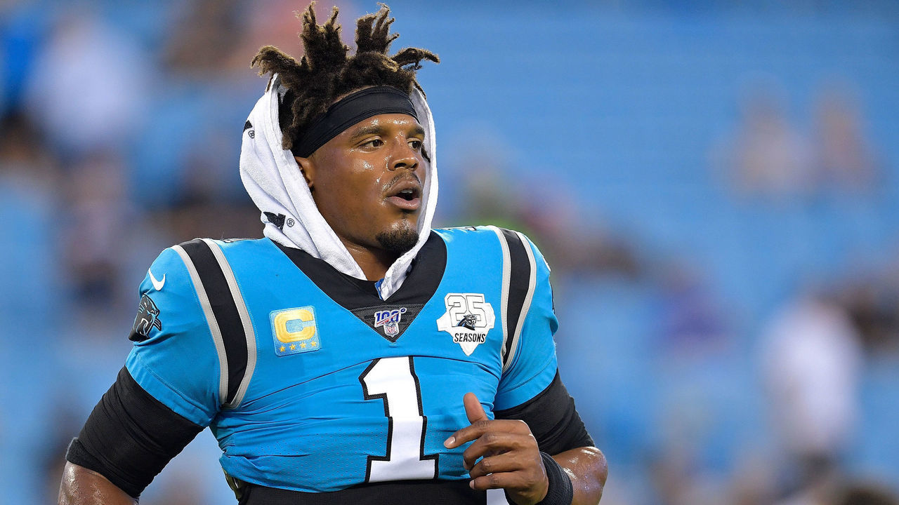 CHARLOTTE, NORTH CAROLINA - SEPTEMBER 12: Cam Newton #1 of the Carolina Panthers against the Tampa Bay Buccaneers during the first quarter of their game at Bank of America Stadium on September 12, 2019 in Charlotte, North Carolina.
