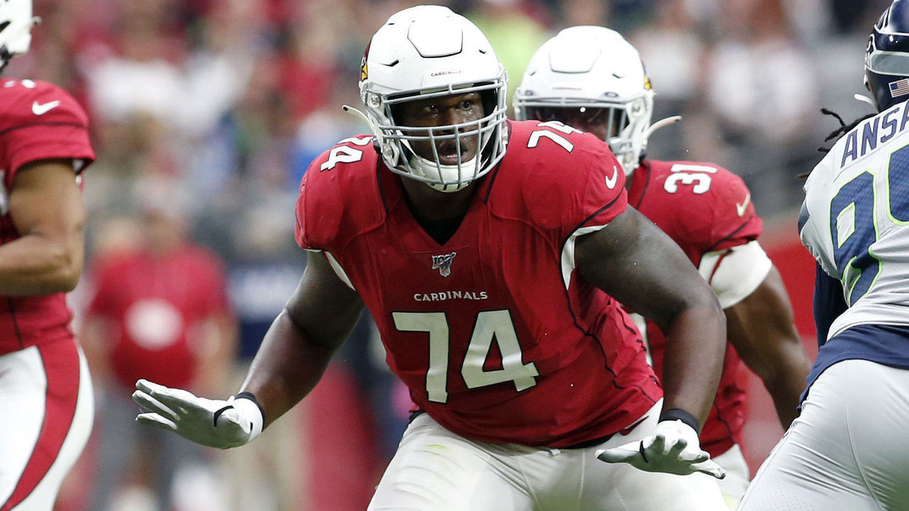GLENDALE, ARIZONA - SEPTEMBER 29: Offensive lineman D.J. Humphries #74 of the Arizona Cardinals during the first half of the NFL football game against the Seattle Seahawks at State Farm Stadium on September 29, 2019 in Glendale, Arizona.
