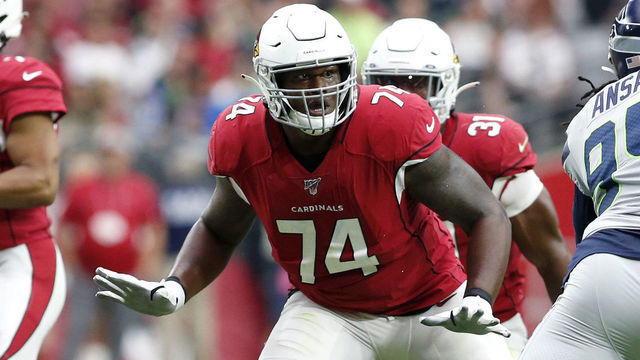GLENDALE, ARIZONA - SEPTEMBER 29: Offensive lineman D.J. Humphries #74 of the Arizona Cardinals during the first half of the NFL football game against the Seattle Seahawks at State Farm Stadium on September 29, 2019 in Glendale, Arizona.
