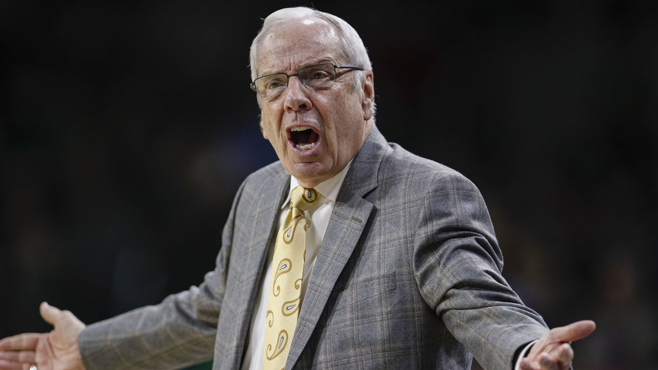 SOUTH BEND, IN - FEBRUARY 17: Head coach Roy Williams of the North Carolina Tar Heels is seen during the first half against the Notre Dame Fighting Irish at Purcell Pavilion on February 17, 2020 in South Bend, Indiana.