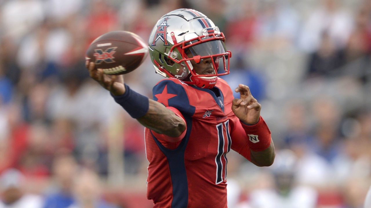 HOUSTON, TX - FEBRUARY 16: P.J. Walker #11 of the Houston Roughnecks passes the ball during the XFL game against the St. Louis BattleHawks at TDECU Stadium on February 16, 2020 in Houston, Texas.