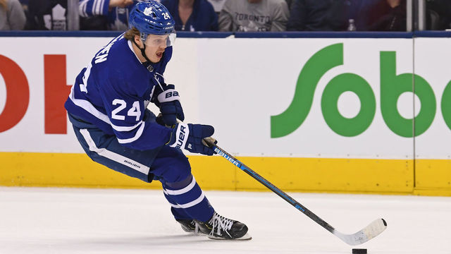 TORONTO, ON - FEBRUARY 11: Toronto Maple Leafs Right Wing Kasperi Kapanen (24) gets a breakaway in overtime during the regular season NHL game between the Arizona Coyotes and Toronto Maple Leafs on February 11, 2019 at Scotiabank Arena in Toronto, ON.