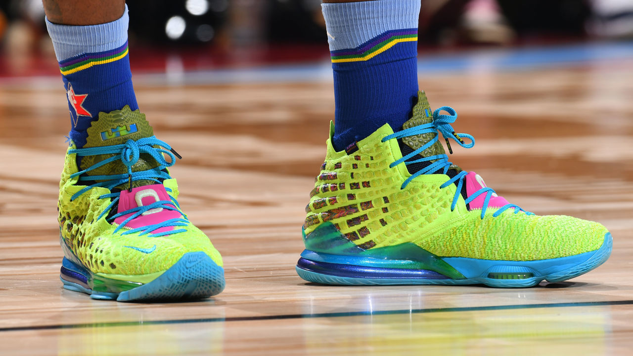 CHICAGO, IL - FEBRUARY 16: The sneakers worn by LeBron James #2 of Team LeBron during the 69th NBA All-Star Game on February 16, 2020 at the United Center in Chicago, Illinois. Mandatory Copyright Notice: Copyright 2020 NBAE