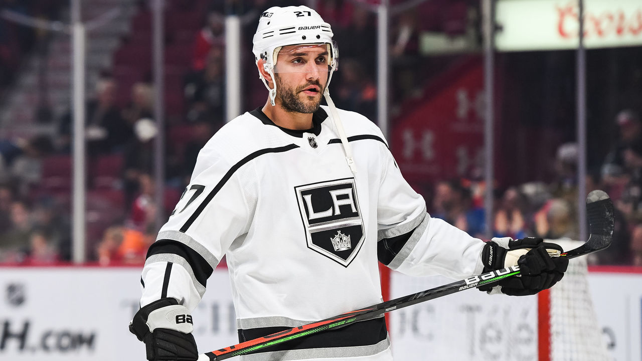 MONTREAL, QC - NOVEMBER 09: Look on Los Angeles Kings defenceman Alec Martinez (27) at warm-up before the Los Angeles Kings versus the Montreal Canadiens game on November 09, 2019, at Bell Centre in Montreal, QC
