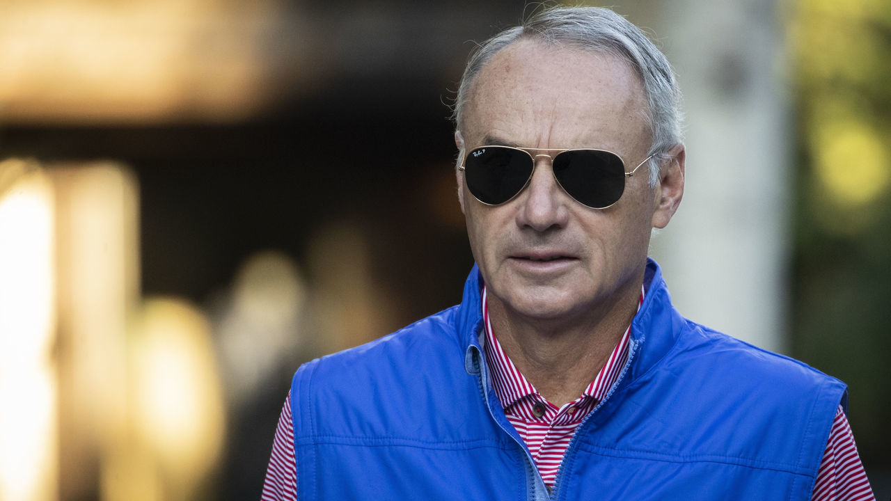 SUN VALLEY, ID - JULY 12: Rob Manfred, commissioner of Major League Baseball (MLB), attends the annual Allen & Company Sun Valley Conference, July 12, 2019 in Sun Valley, Idaho. Every July, some of the world's most wealthy and powerful businesspeople from the media, finance, and technology spheres converge at the Sun Valley Resort for the exclusive weeklong conference.