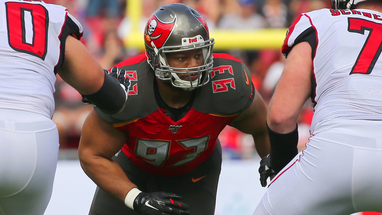 TAMPA, FL - DEC 22: Ndamukong Suh (93) of the Bucs rushes the passer during the regular season game between the Atlanta Falcons and the Tampa Bay Buccaneers on December 22, 2019 at Raymond James Stadium in Tampa, Florida.