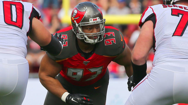 TAMPA, FL - DEC 22: Ndamukong Suh (93) of the Bucs rushes the passer during the regular season game between the Atlanta Falcons and the Tampa Bay Buccaneers on December 22, 2019 at Raymond James Stadium in Tampa, Florida.