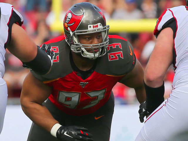 TAMPA, FL - DEC 22: Ndamukong Suh (93) of the Bucs rushes the passer during the regular season game between the Atlanta Falcons and the Tampa Bay Buccaneers on December 22, 2019 at Raymond James Stadium in Tampa, Florida.