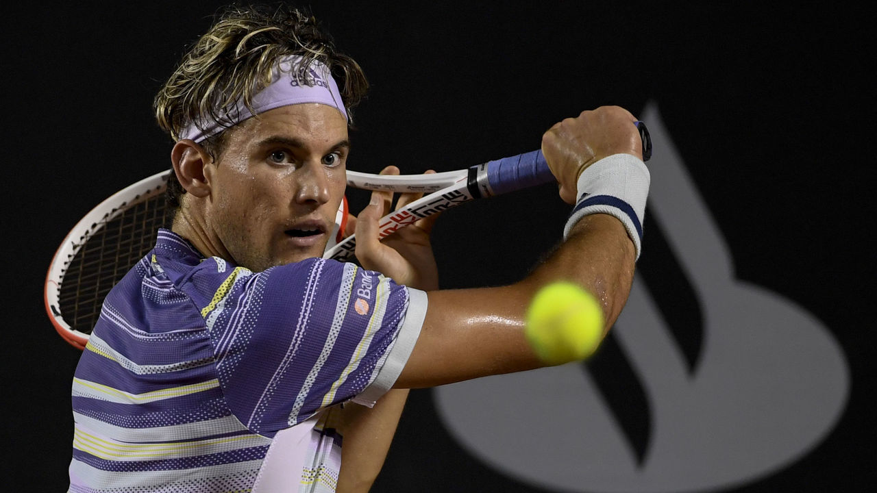 Austria's Dominic Thiem returns the ball to Brazil's Felipe Meligeni (out of frame) during the ATP World Tour Rio Open singles match at the Jockey Club in Rio de Janeiro, Brazil on February 18, 2020.