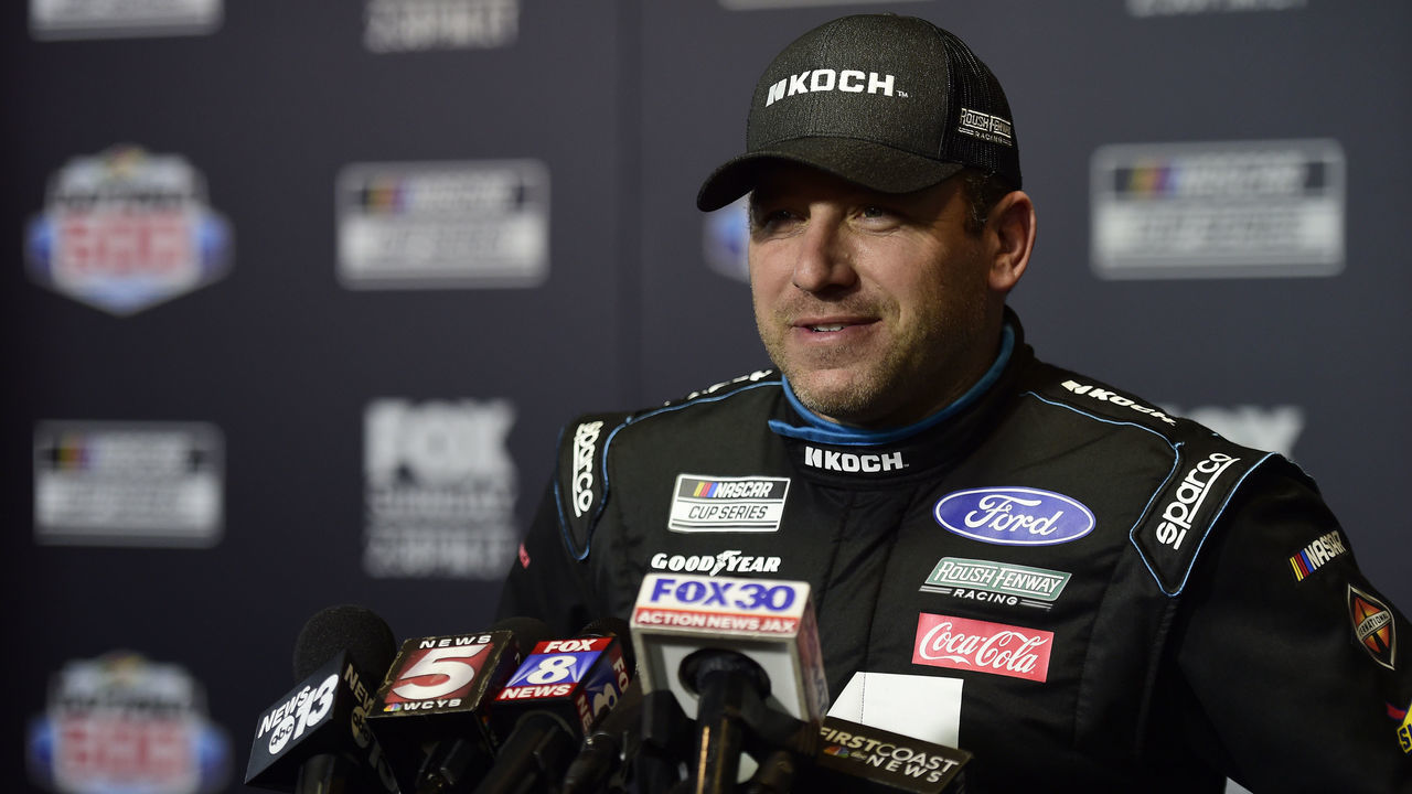 DAYTONA BEACH, FLORIDA - FEBRUARY 12: Ryan Newman, driver of the #6 Koch Industries Ford, speaks with the media during the NASCAR Cup Series 62nd Annual Daytona 500 Media Day at Daytona International Speedway on February 12, 2020 in Daytona Beach, Florida.