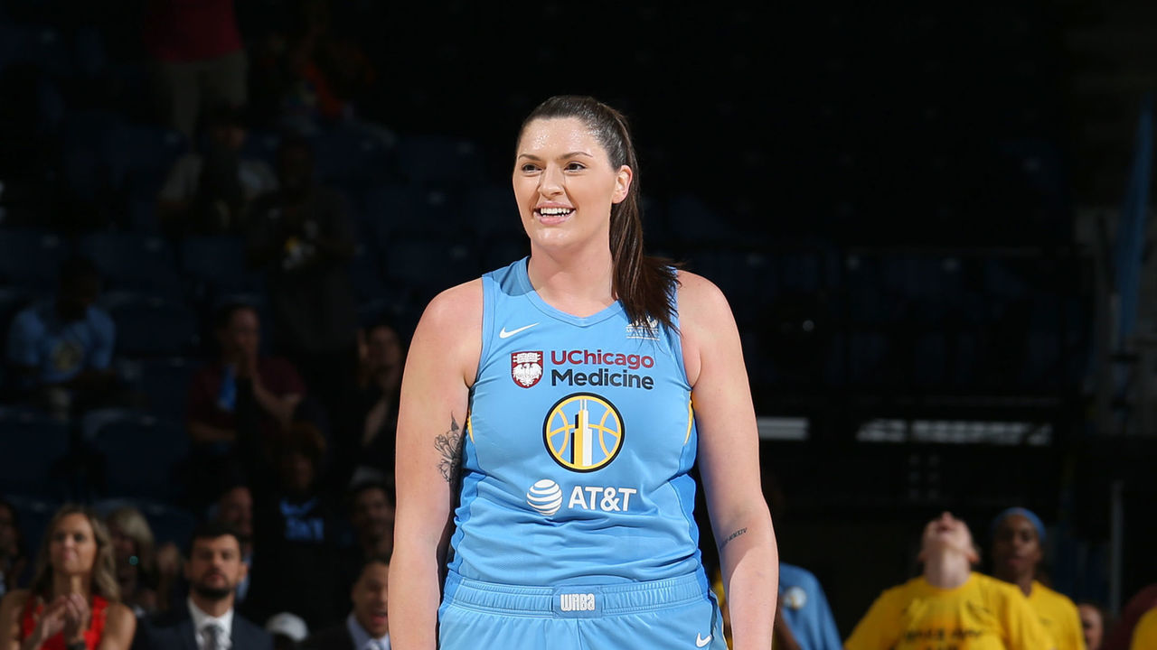 CHICAGO, IL - SEPTEMBER 11: Stefanie Dolson #31 of the Chicago Sky looks on during the game against the Phoenix Mercury during Round One of the WNBA Playoffs on September 11, 2019 at Wintrust Arena in Chicago, Illinois. NOTE TO USER: User expressly acknowledges and agrees that, by downloading and/or using this photograph, user is consenting to the terms and conditions of the Getty Images License Agreement. Mandatory Copyright Notice: Copyright 2019 NBAE