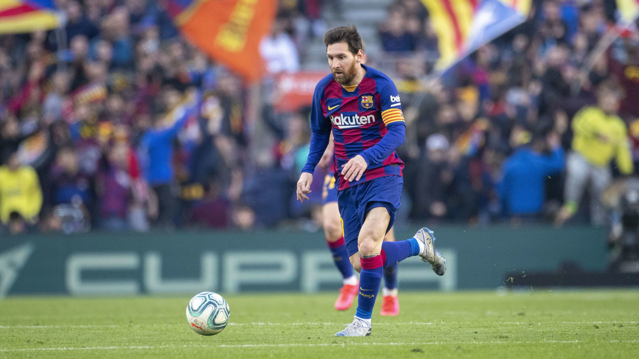 BARCELONA, SPAIN - February 15: Lionel Messi #10 of Barcelona in action during the Barcelona V Getafe, La Liga regular season match at Estadio Camp Nou on February 15th 2020 in Barcelona, Spain.