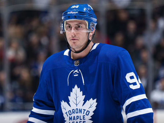 TORONTO, ON - FEBRUARY 11: Tyson Barrie #94 of the Toronto Maple Leafs skates against the Arizona Coyotes during the first period at the Scotiabank Arena on February 11, 2020 in Toronto, Ontario, Canada.