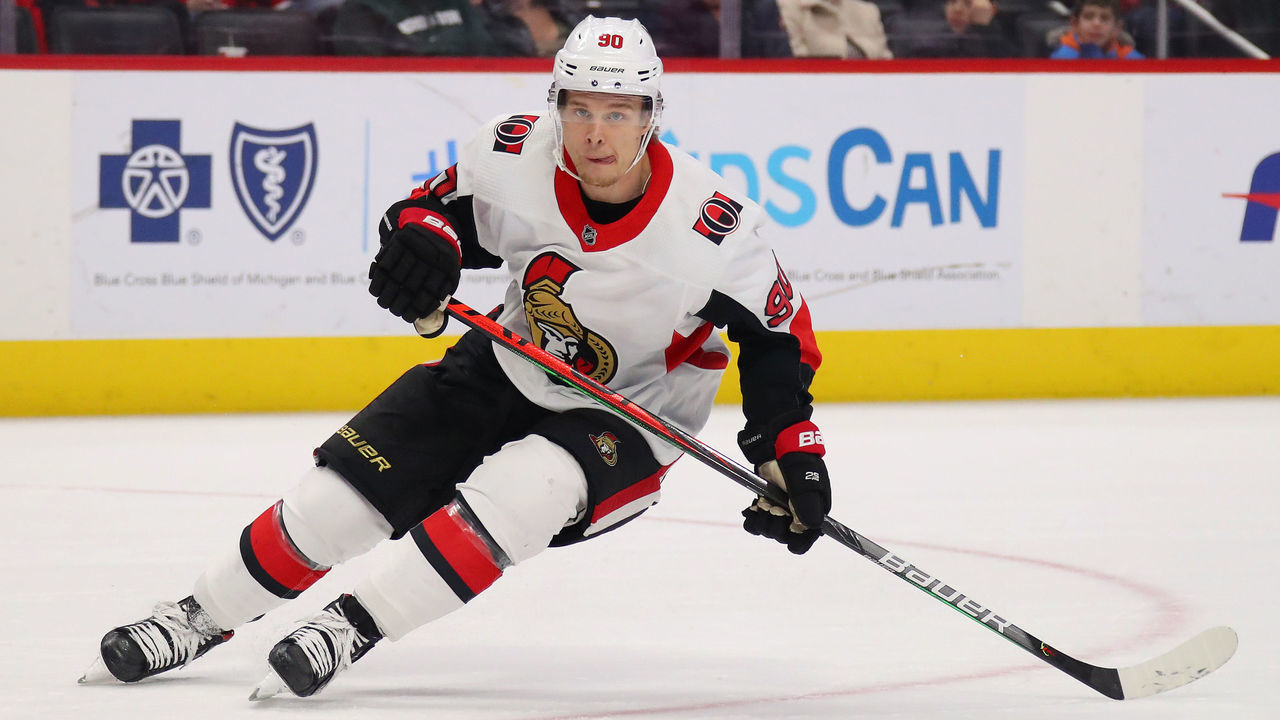 DETROIT, MICHIGAN - JANUARY 10: Vladislav Namestnikov #90 of the Ottawa Senators skates against the Detroit Red Wings at Little Caesars Arena on January 10, 2020 in Detroit, Michigan.
