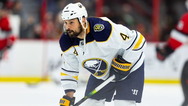 OTTAWA, ON - DECEMBER 23: Buffalo Sabres defenseman Zach Bogosian (4) during warm-up before National Hockey League action between the Buffalo Sabres and Ottawa Senators on December 23, 2019, at Canadian Tire Centre in Ottawa, ON, Canada.