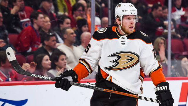 MONTREAL, QC - FEBRUARY 06: Look on Anaheim Ducks right wing Ondrej Kase (25) during the Anaheim Ducks versus the Montreal Canadiens game on February 06, 2020, at Bell Centre in Montreal, QC