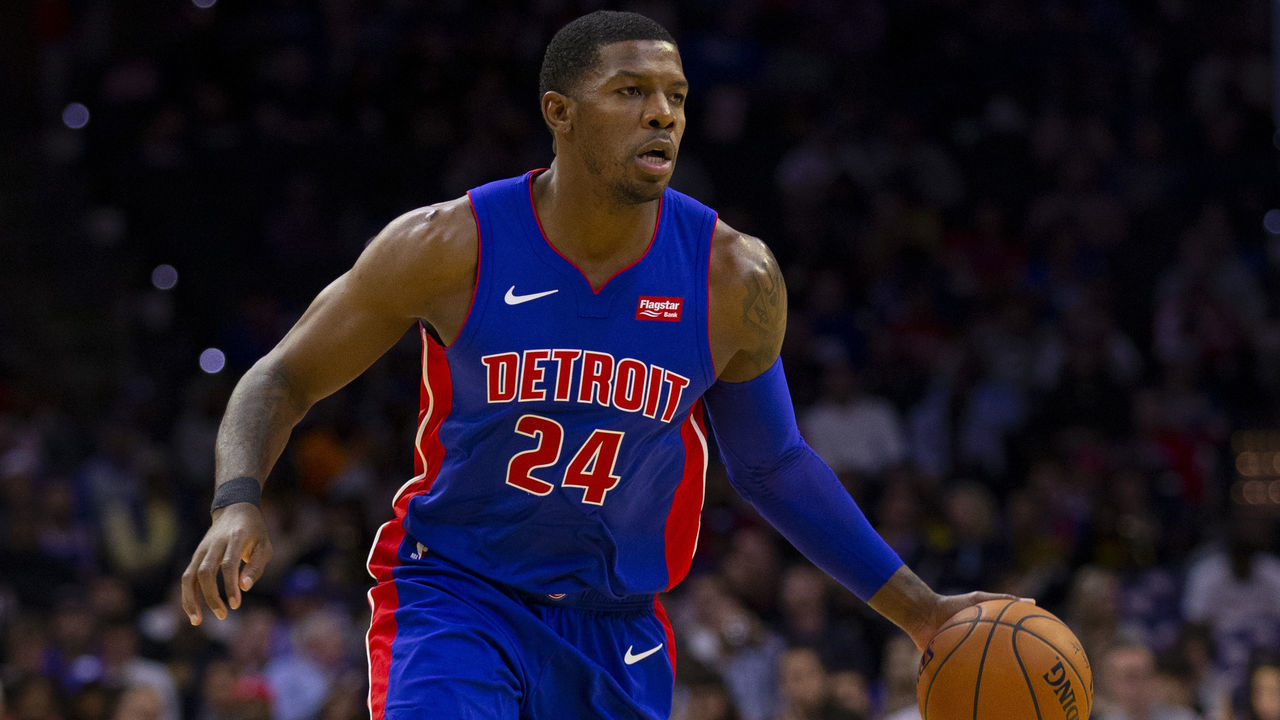 PHILADELPHIA, PA - OCTOBER 15: Joe Johnson #24 of the Detroit Pistons dribbles the ball against the Philadelphia 76ers in the third quarter of the preseason game at the Wells Fargo Center on October 15, 2019 in Philadelphia, Pennsylvania. The 76ers defeated the Pistons 106-86.
