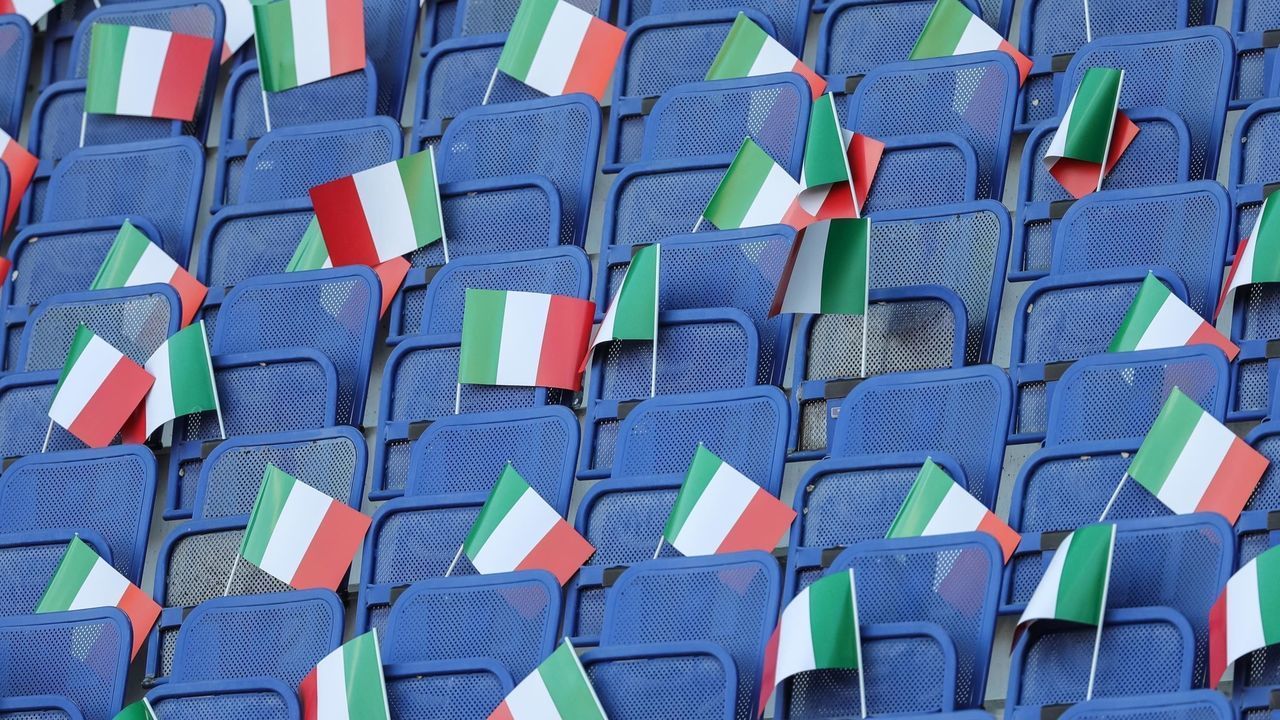 Italian Flags during the UEFA UNDER21 Championship match between Italy and Spain at Renato Dall'Ara Stadium on June 16, 2019 in Bologna, Italy.