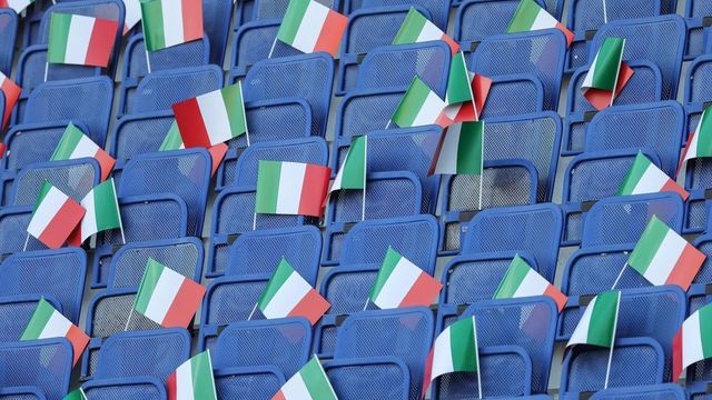 Italian Flags during the UEFA UNDER21 Championship match between Italy and Spain at Renato Dall'Ara Stadium on June 16, 2019 in Bologna, Italy.