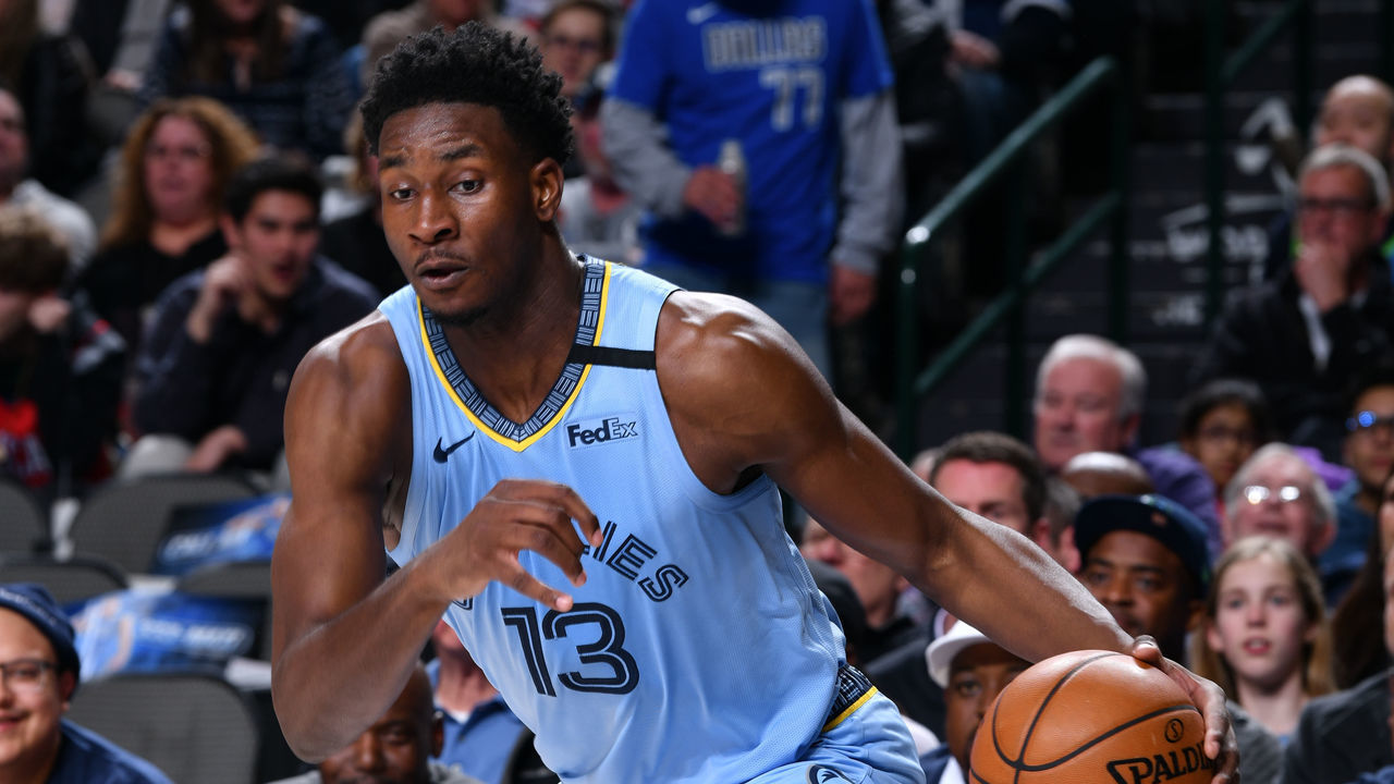 DALLAS, TX - FEBRUARY 5: Jaren Jackson Jr. #13 of the Memphis Grizzlies handles the ball during a game against the Dallas Mavericks on February 5, 2020 at the American Airlines Center in Dallas, Texas. Mandatory Copyright Notice: Copyright 2020 NBAE